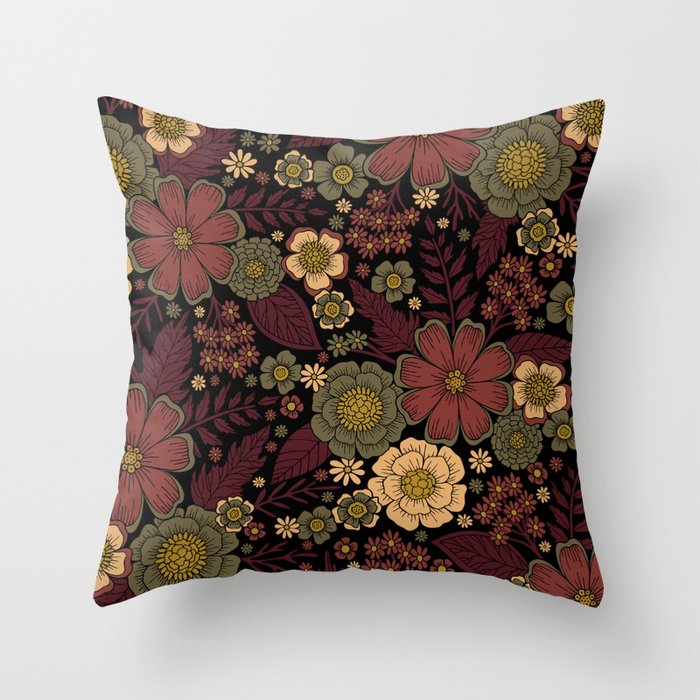 Classy Burgundy Cream Sage Green Floral Pattern Throw Pillow by Beth Norton Society6
