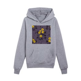 Purple and Yellow Flower Pattern Kids Pullover Hoodies