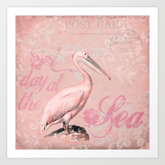 Retro Pelican Vintage old style illustration Art Print