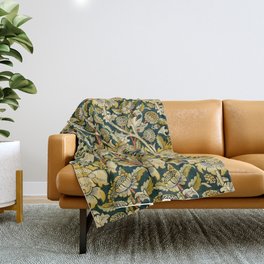 Vintage William Morris Green and Yellow Chintz Throw Blanket