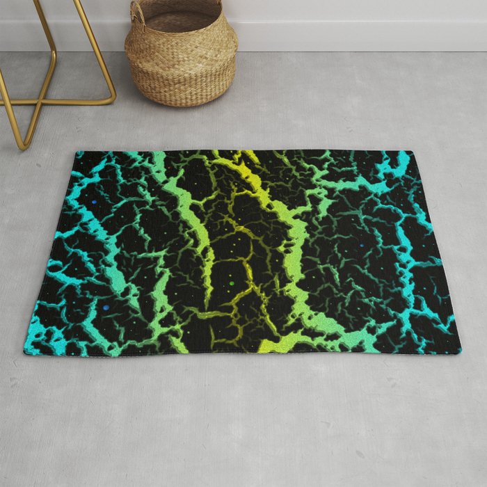 Cracked Space Lava - Cyan/Yellow Rug