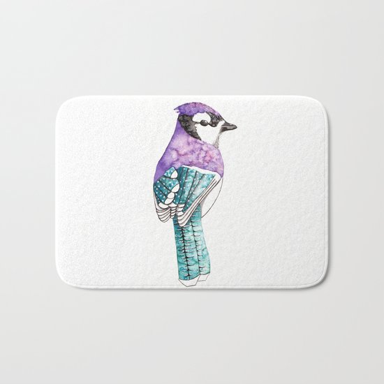 Abstract Watercolour and Ink Bird Bath Mat