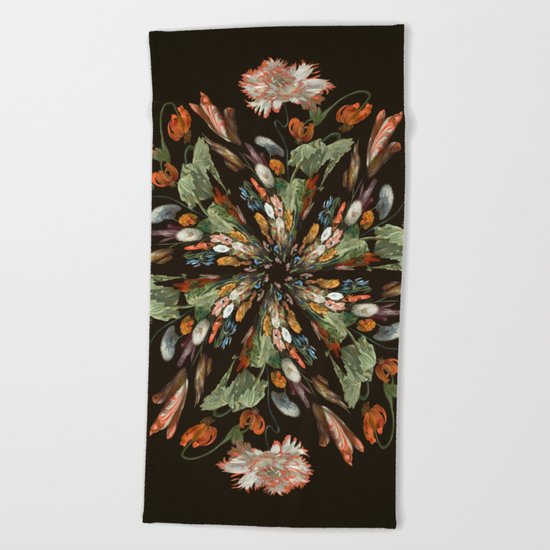 Flemish Floral Mandala 3 Beach Towel