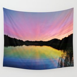Pastel Rainbow Sunset Lake Wall Tapestry