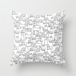 Funny sketchy white kitty cats Throw Pillow
