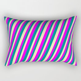 [ Thumbnail: Pale Goldenrod, Fuchsia, and Teal Colored Striped Pattern Rectangular Pillow ]