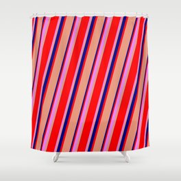 [ Thumbnail: Dark Salmon, Blue, Red, and Violet Colored Lines Pattern Shower Curtain ]
