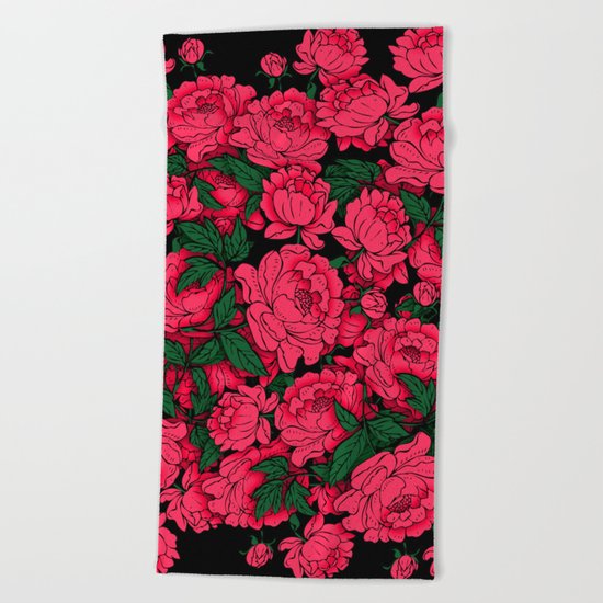 Red Peonies Beach Towel