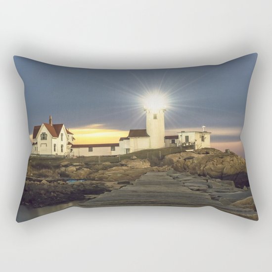 Full moon rising over Eastern point Lighthouse #2 Rectangular Pillow