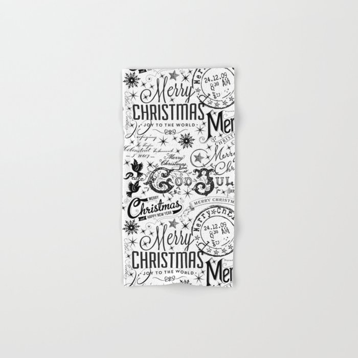 Black and White Christmas Typography Design Hand & Bath Towel by  LebensARTdesign
