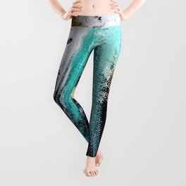 Fairy Dreams: an abstract mixed media piece in black, white, teal, and gold Leggings