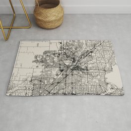 Roseville USA - City Map in Black and White Aesthetic - vintage, pillows, town, pot, canvas, map, di Area & Throw Rug