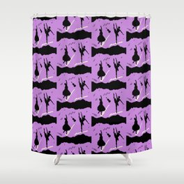 Two ballerina figures in black on violet paper Shower Curtain