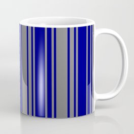 [ Thumbnail: Blue & Grey Colored Stripes/Lines Pattern Coffee Mug ]