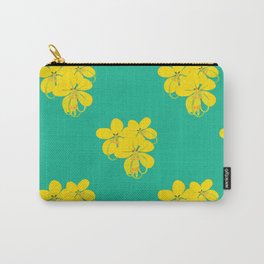 Golden shower flower on green teal seamless pattern Carry-All Pouch