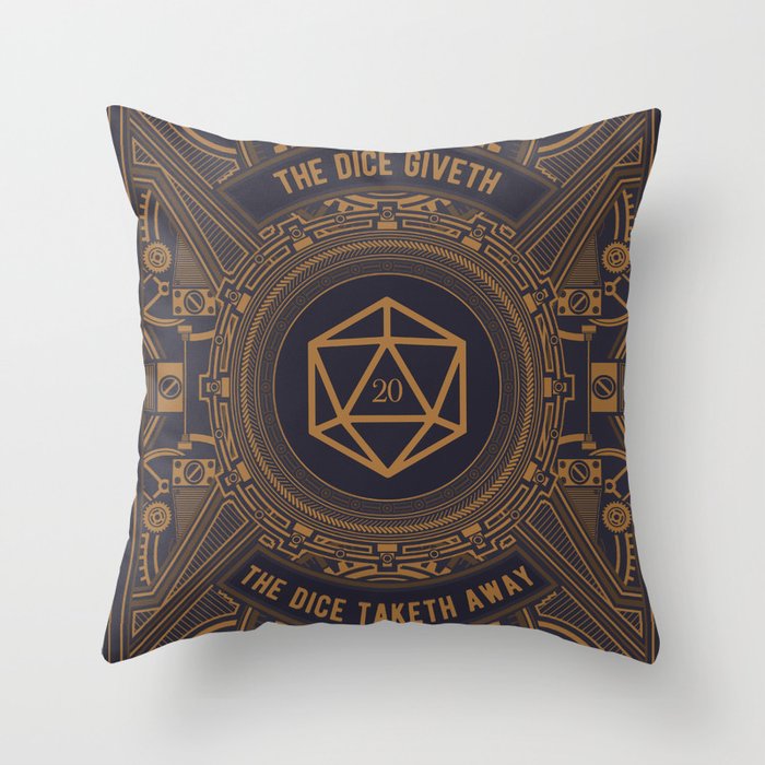 Steampunk Dice Giveth Dice Taketh Away D20 Dice Tabletop RPG Gaming Throw Pillow