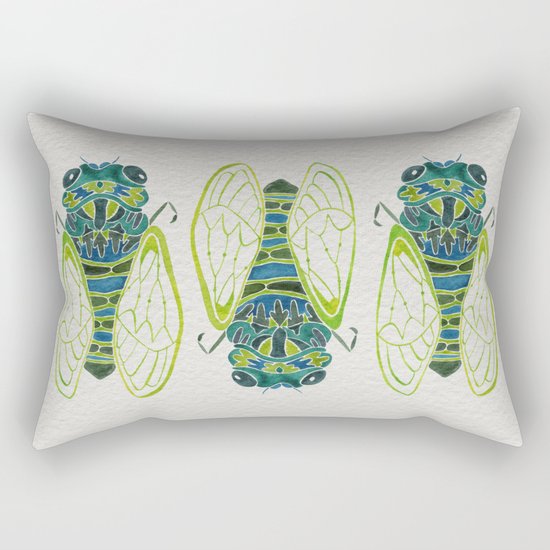 Blue Cicada Rectangular Pillow
