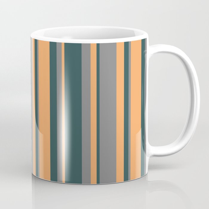 Grey, Dark Slate Gray & Brown Colored Lined/Striped Pattern Coffee Mug