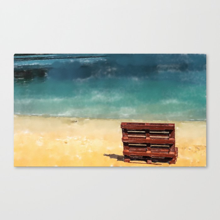 empty beach and a deck chair  Canvas Print