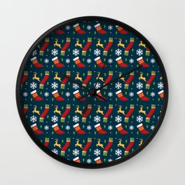 Christmas Pattern Woll Scarf Stockings Deer Wall Clock