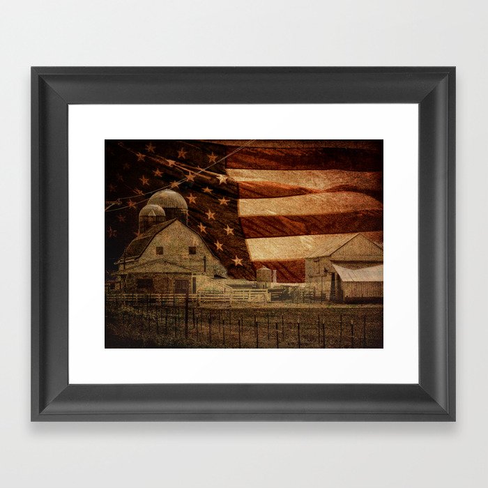 Rustic Barn Americana Heartland Farmhouse Country Flag Decor Art A463 Framed Art Print