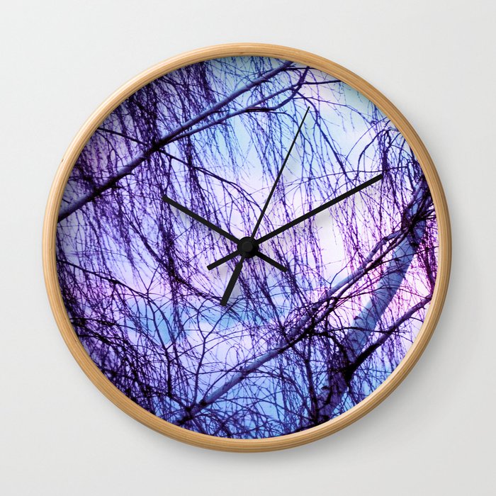 Black Trees Periwinkle Lavender Sky Wall Clock