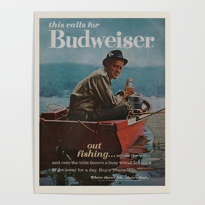 RETRO BEER AD - Vintage Beer Ad - Vintage Fishing Poster, Retro Kitsch  Poster, Man Cave Wall Art, Vintage Barware, Bar Poster, Ribba Size Poster