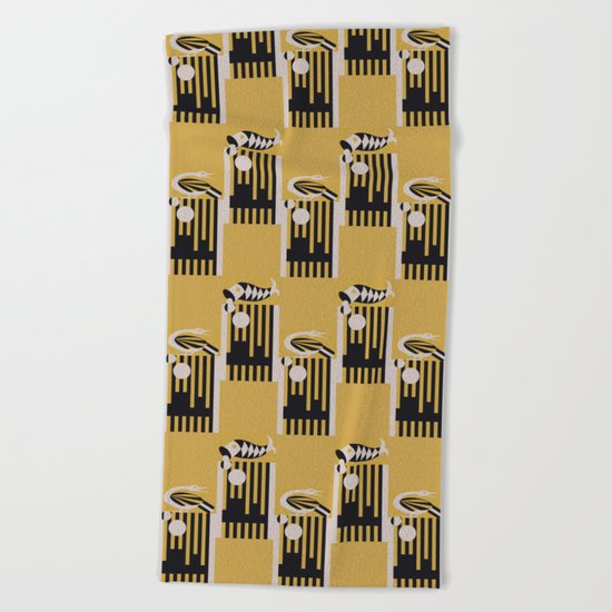 Art Deco Bird & Fish - Hemingway Beach Towel