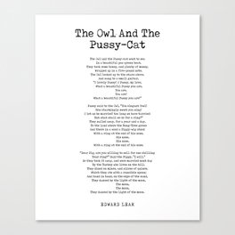 The Owl And The Pussy-Cat - Edward Lear Poem - Literature - Typewriter Print 1 Canvas Print