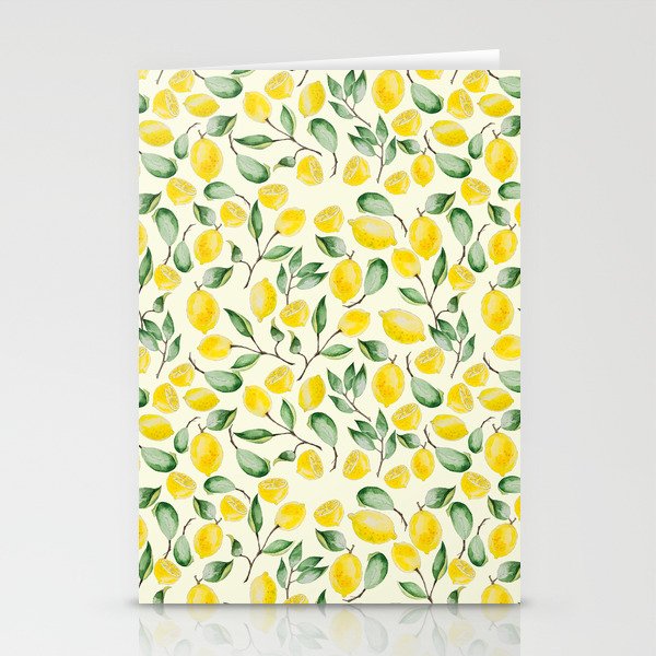 Watercolor Lemon Pattern Stationery Cards