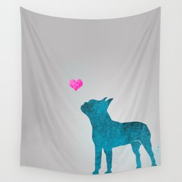 Teal Boston Terrier Silhouette Wall Tapestry