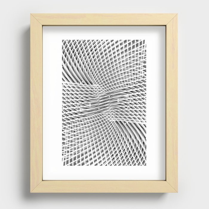 Abstract steel metal chrome curved lines black and white  Recessed Framed Print