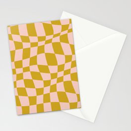 Warped Checkered Pattern (mustard yellow/pink) Stationery Card