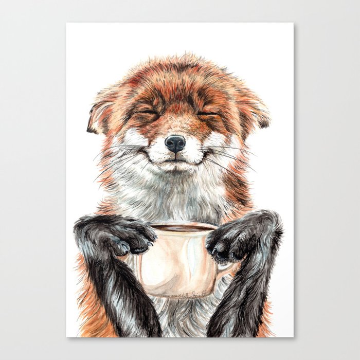 " Morning fox " Red fox with her morning coffee Leinwanddruck " Morning fox " Red fox with her morning coffee Leinwanddruck