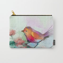 Abstract colorful oil, acrylic painting of bird and spring flower. Modern art paintings brush stroke on canvas. Illustration oil painting, animal and floral Carry-All Pouch