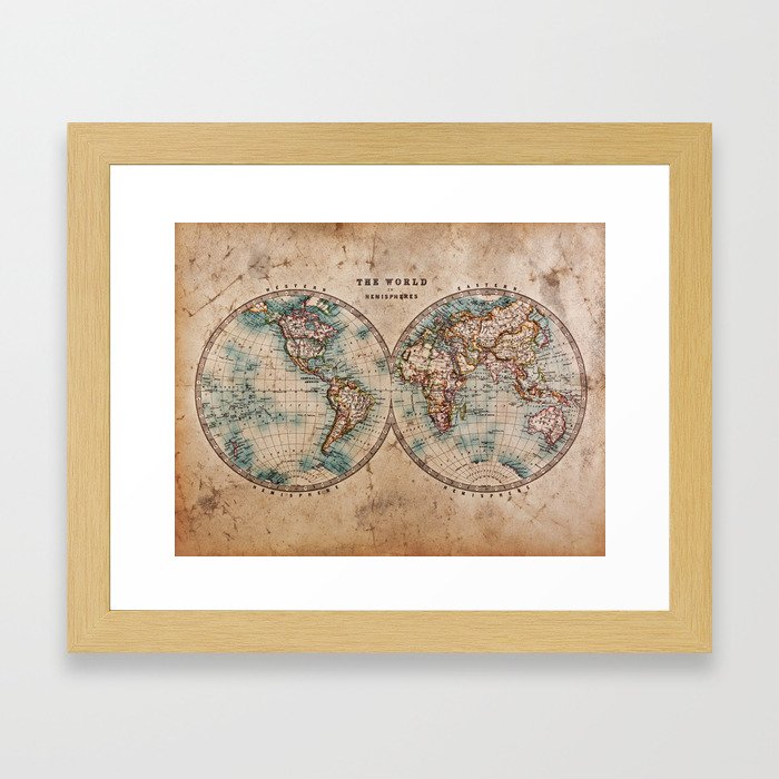 Vintage Map of the World 1800 Framed Art Print