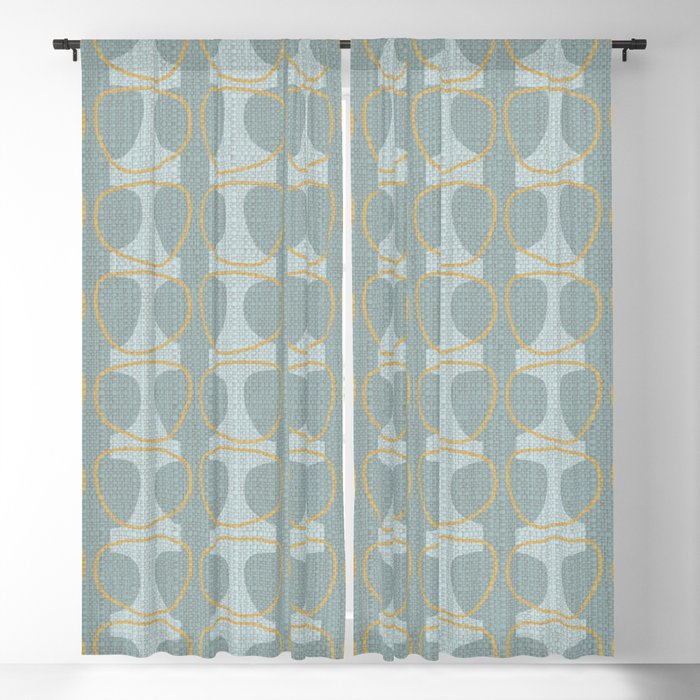 Aqua and Gold Mid Century Modern Abstract Ovals Blackout Curtain