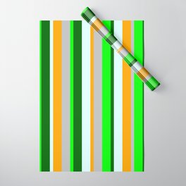 [ Thumbnail: Eyecatching Grey, Orange, Light Cyan, Dark Green & Lime Colored Lined/Striped Pattern Wrapping Paper ]