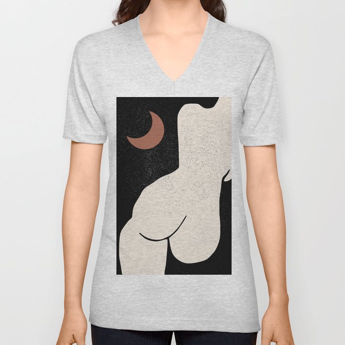 Abstract Female Nude Body V Neck T Shirt