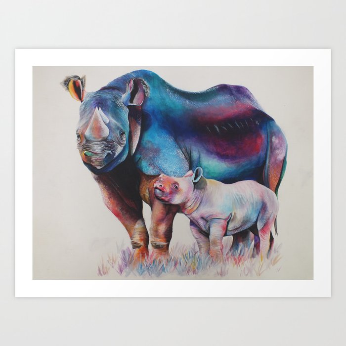 Rhinoceros: Mother and Baby Art Print