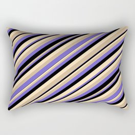 [ Thumbnail: Tan, Slate Blue, Black, and Beige Colored Stripes/Lines Pattern Rectangular Pillow ]