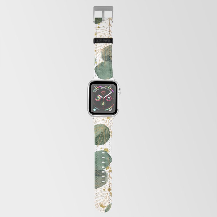 Abstract gold glitter green watercolor eucalyptus leaf Apple Watch Band