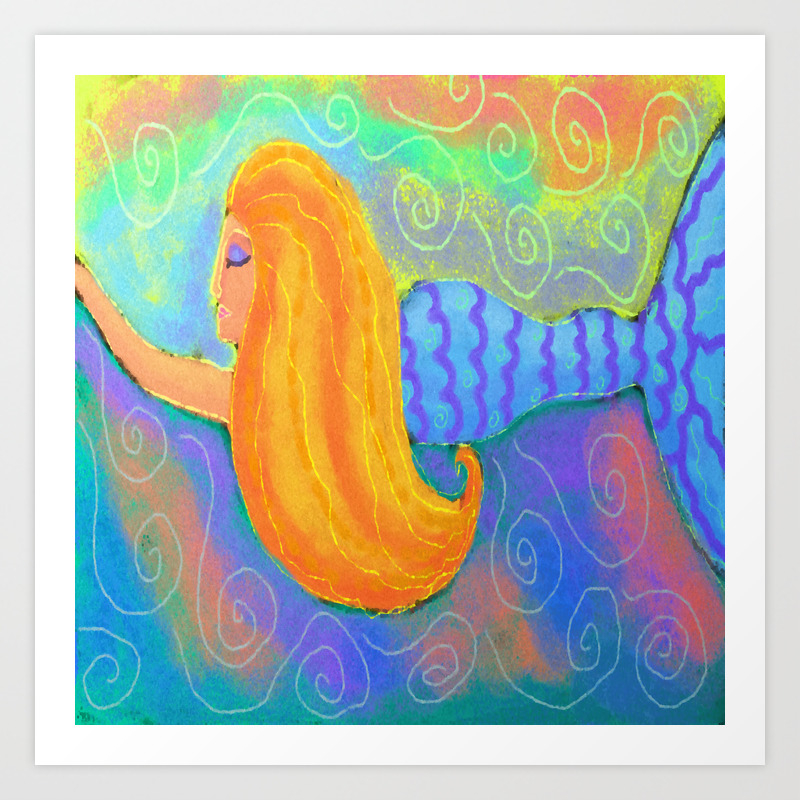 Mermaid In A Colorful Ocean Abstract Digital Painting Art Print By