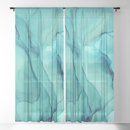 Turquoise Ink Waves Abstract Alcohol Ink Sheer Curtain