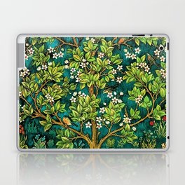 William Morris Tree of Life Emerald Twilight floral textile 19th century pattern print for drapes, curtains, pillows, duvets, comforters, and home and wall decor Laptop Skin