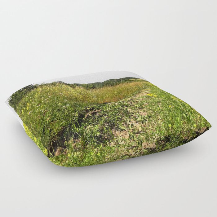 Trail through the rapeseed field summer countryside landscape Floor Pillow