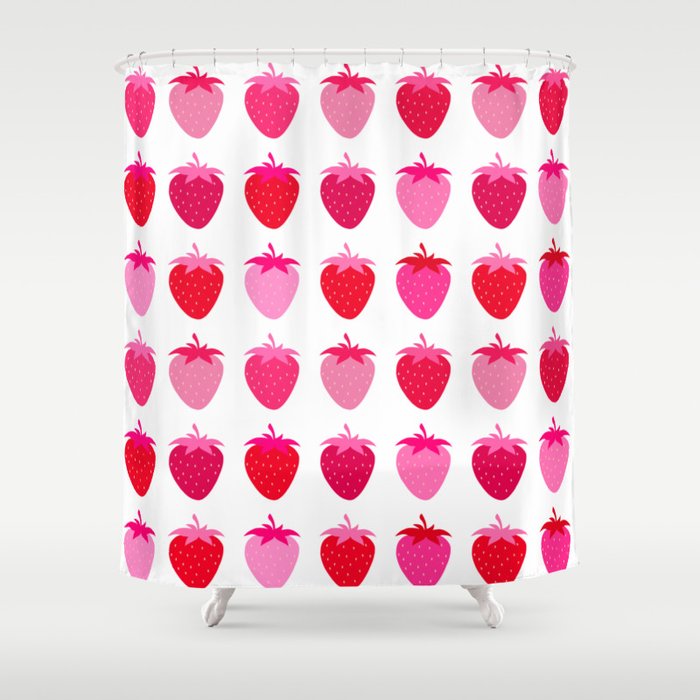 Pink And Red Strawberries Shower Curtain