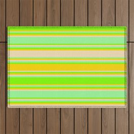 [ Thumbnail: Green, Chartreuse, Yellow & Tan Colored Stripes/Lines Pattern Outdoor Rug ]