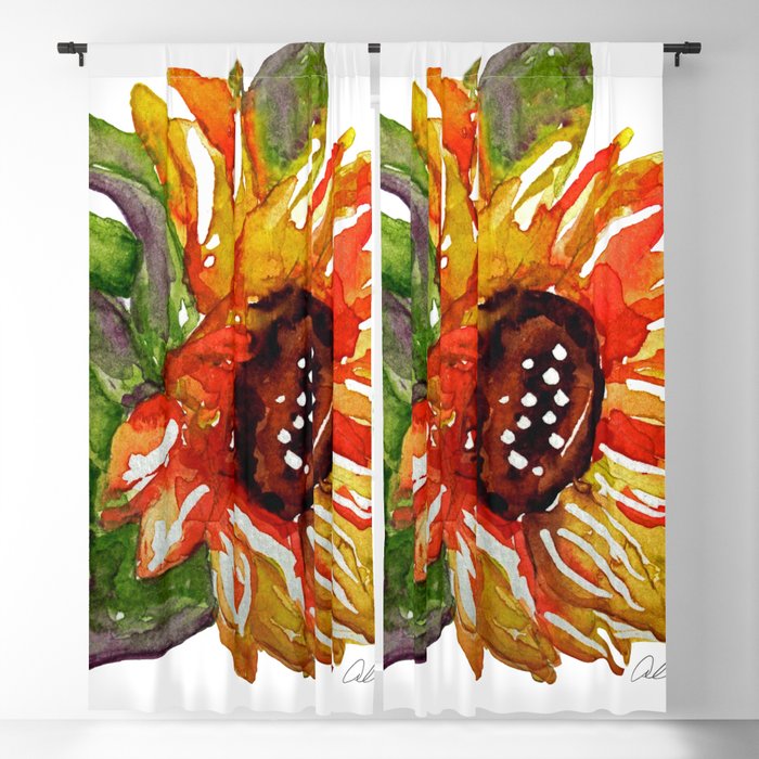 Sunflower Watercolor - Yellow Floral Blackout Curtain