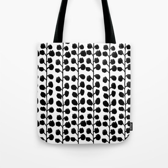 Black and white minimal modern petals leaves bloom spring summer monochromatic urban dorm decor Tote Bag